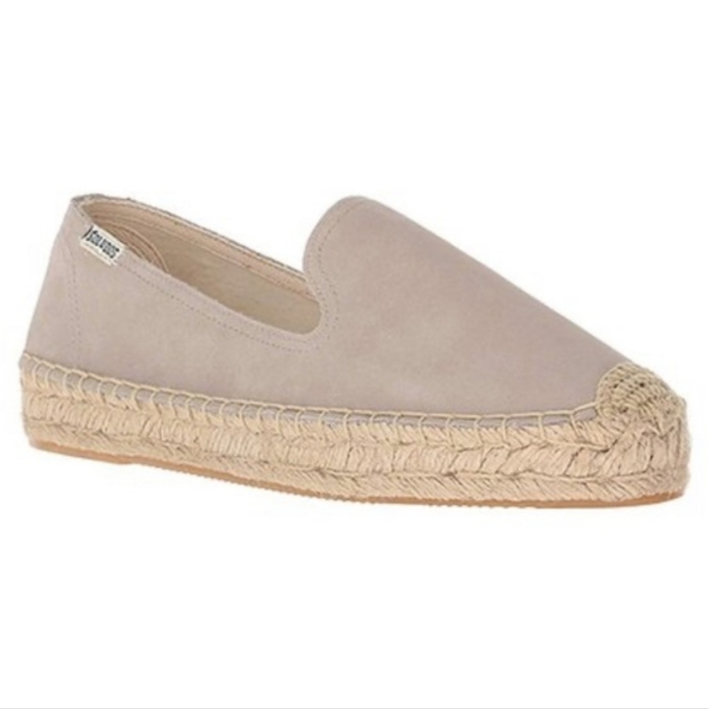 Soludos Suede Espadrille Platform Smoking Slippers Grey Women's 7.5